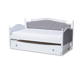 Baxton Studio Marlie Classic and Traditional Grey Fabric Upholstered White Finished Wood Twin Size Daybed with Trundle